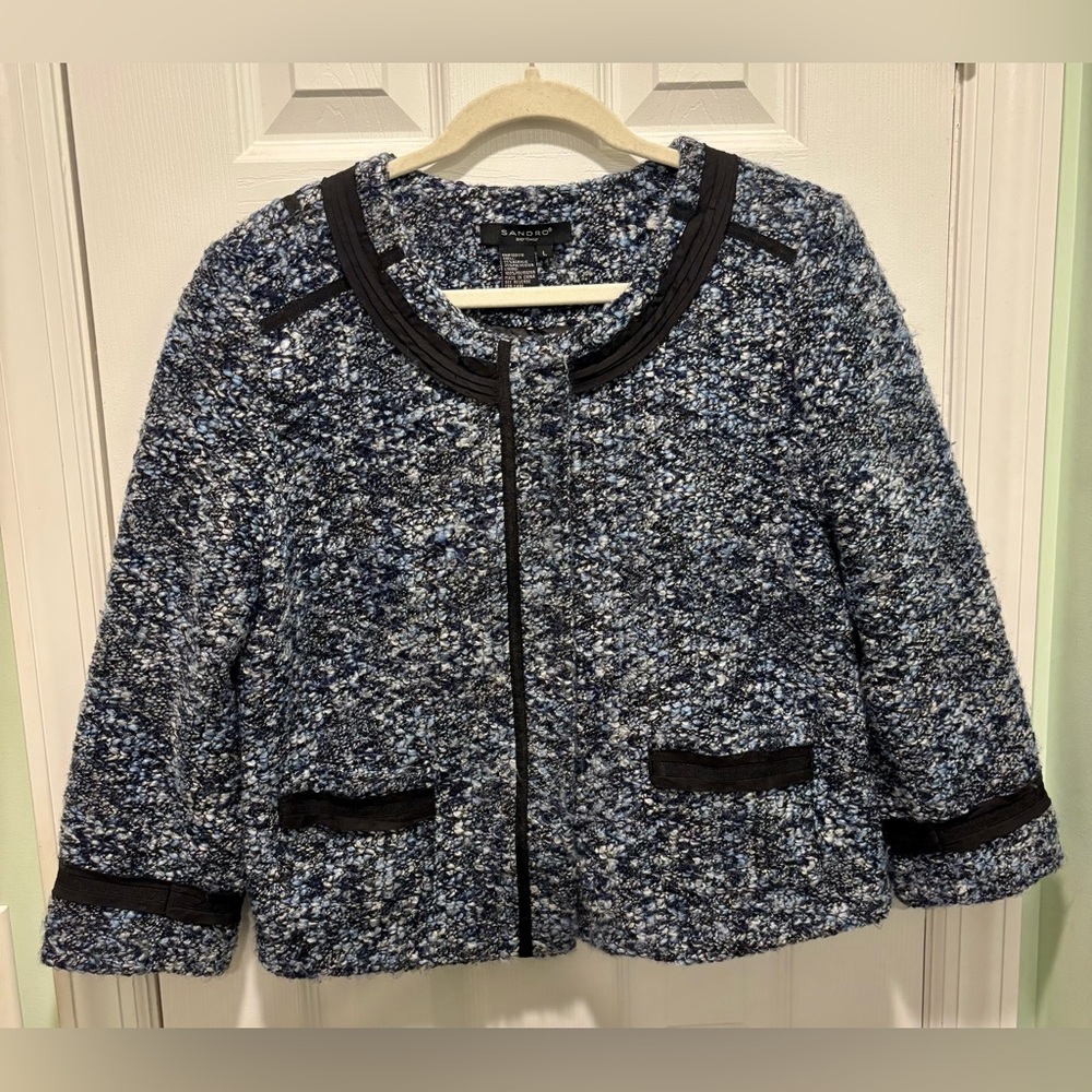 Sandro Blue and Black Tweed Blazer Coat L